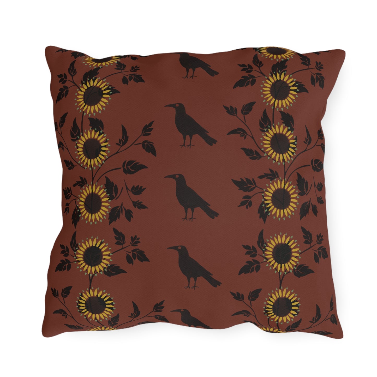 Sunflowers and Crows on Red Outdoor Pillows