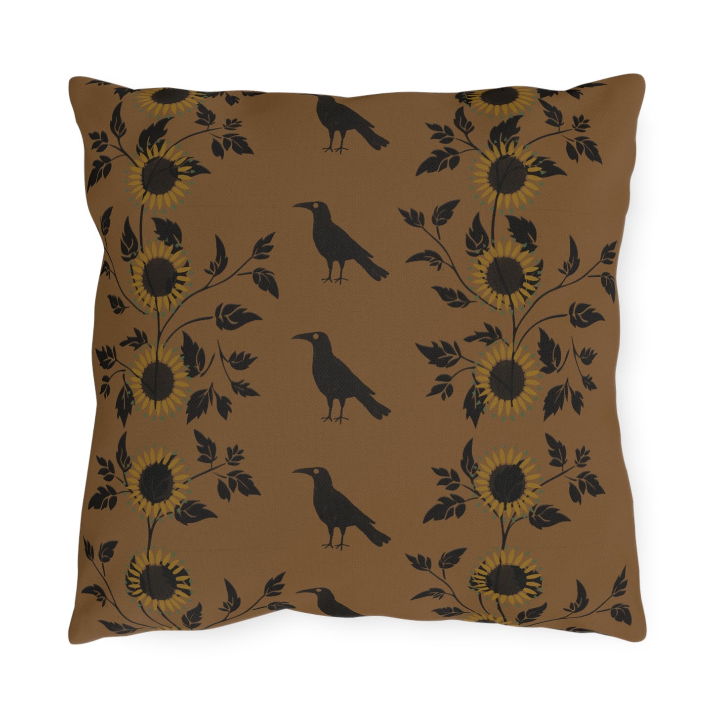 Sunflower and Crows on Gold Outdoor Pillows