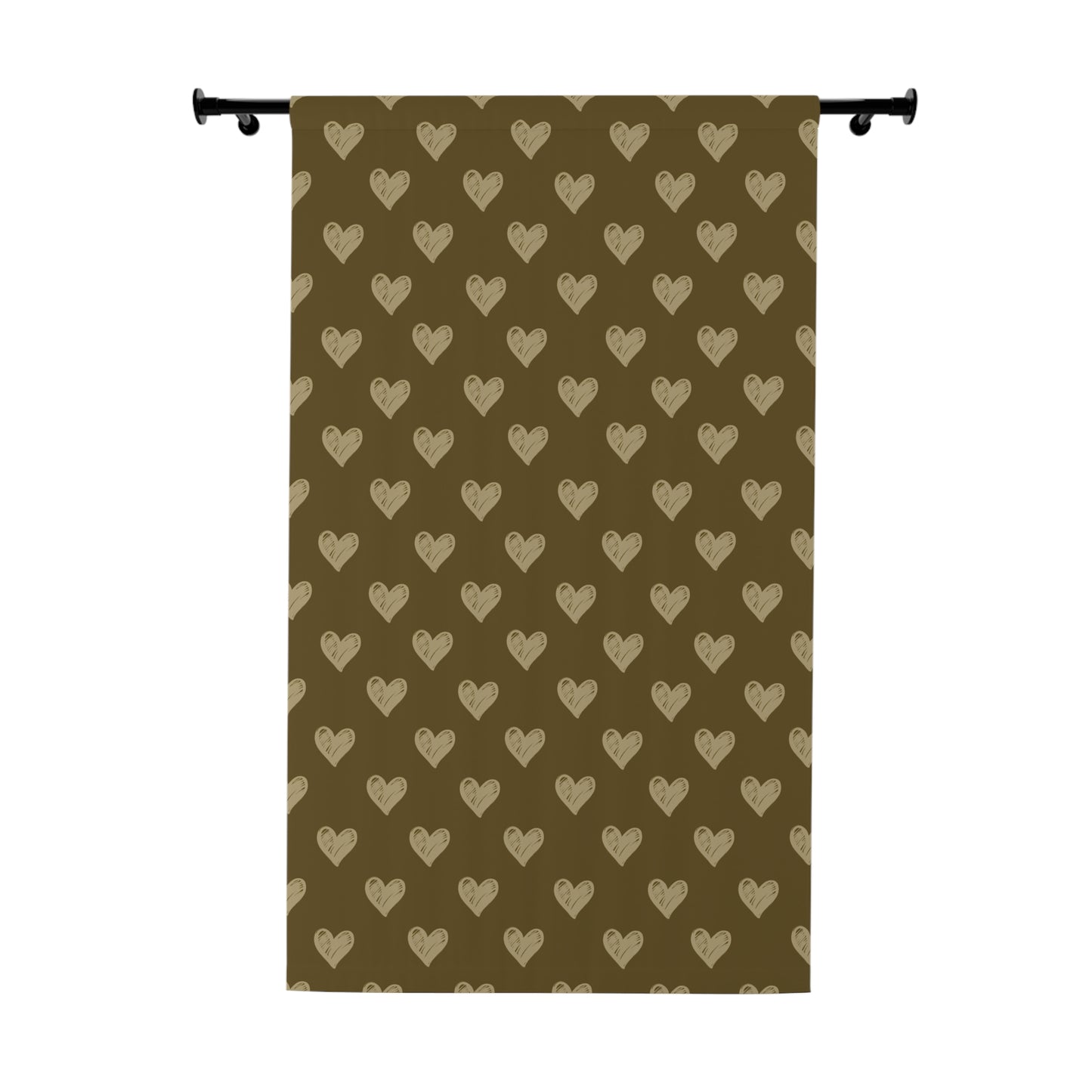 Cream Hearts on Greeny Gold Window Curtains (1 Piece)