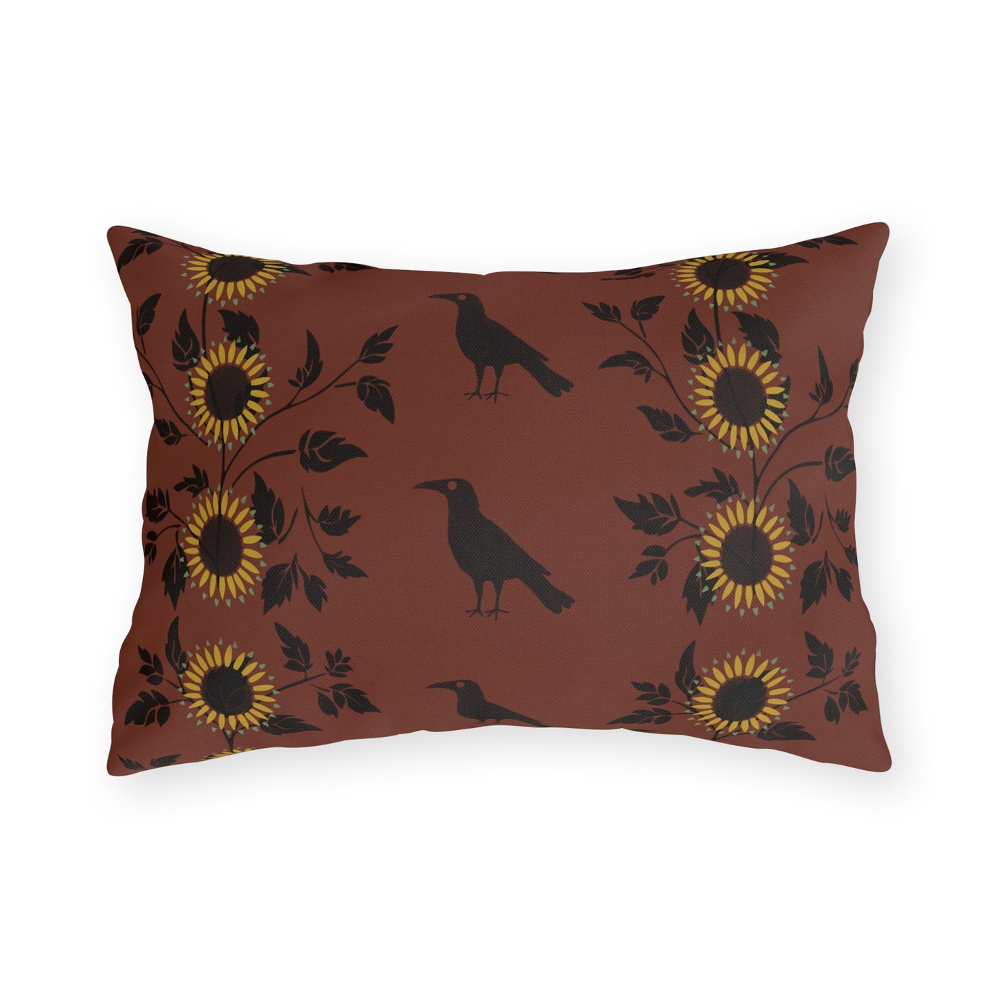 Sunflowers and Crows on Red Outdoor Pillows