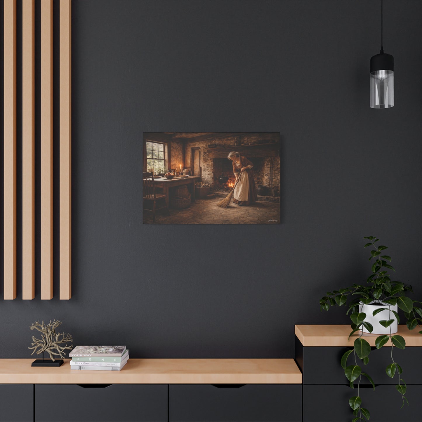 Domestic Woman Sweeping Hearth Matte Canvas, Stretched, 1.25"