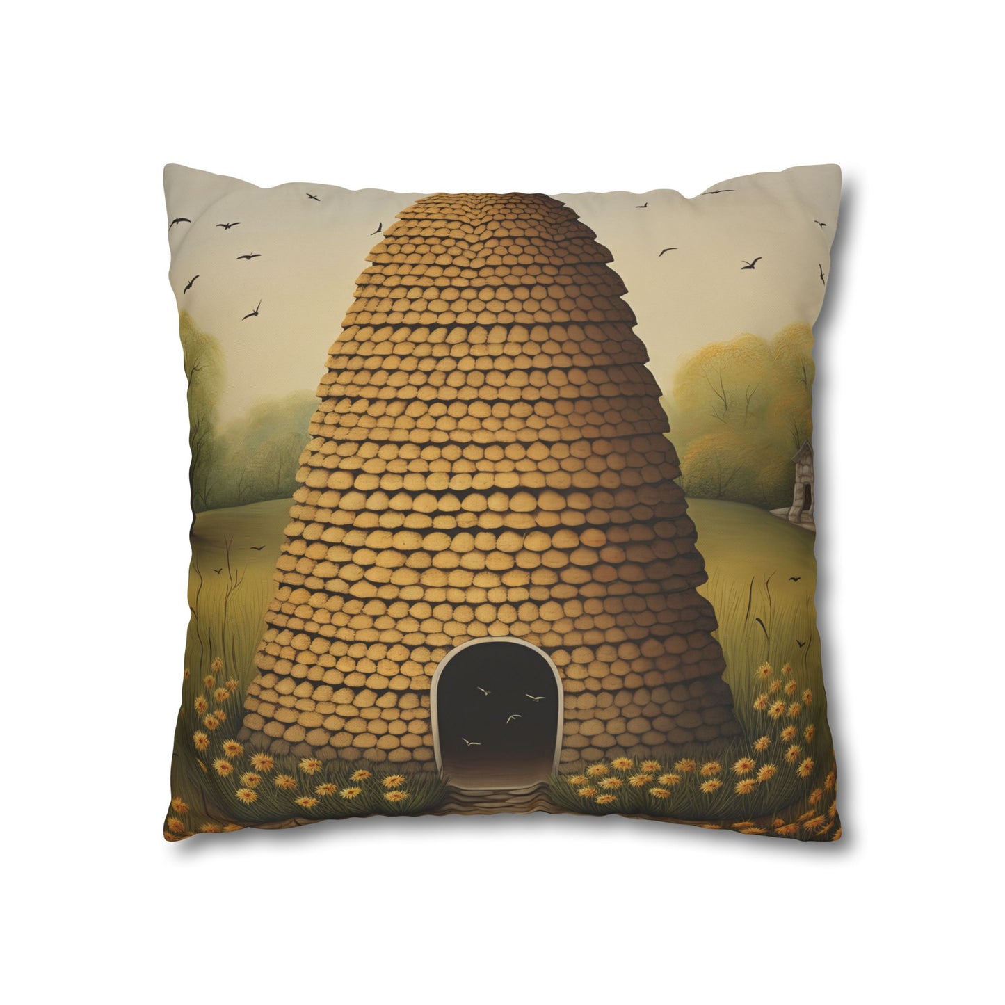 Beehive Art Pillowcase, Cozy Home Decor, Gift for Nature Lovers, Farmhouse Cushions, Eco-Friendly Pillow Cover, Boho Throw Pillow