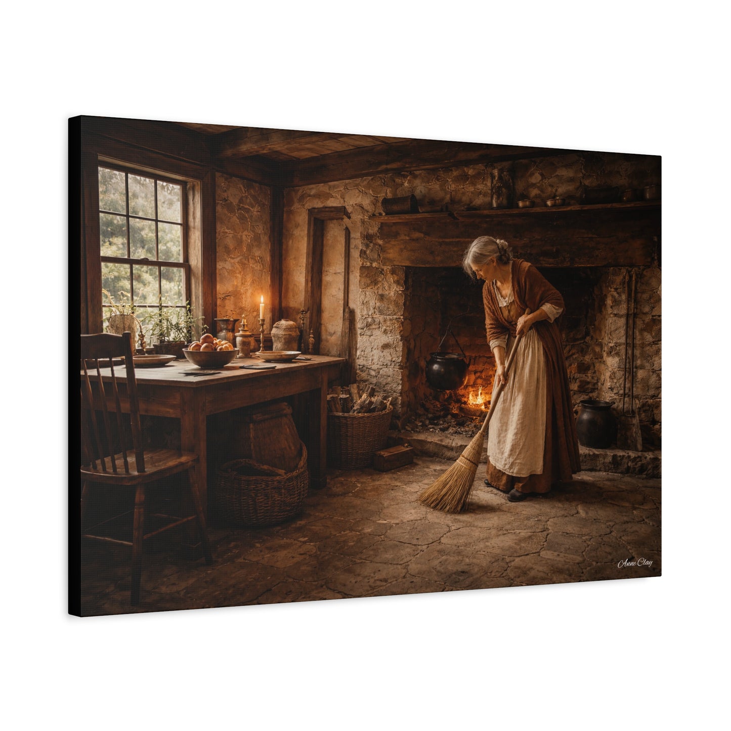 Domestic Woman Sweeping Hearth Matte Canvas, Stretched, 1.25"