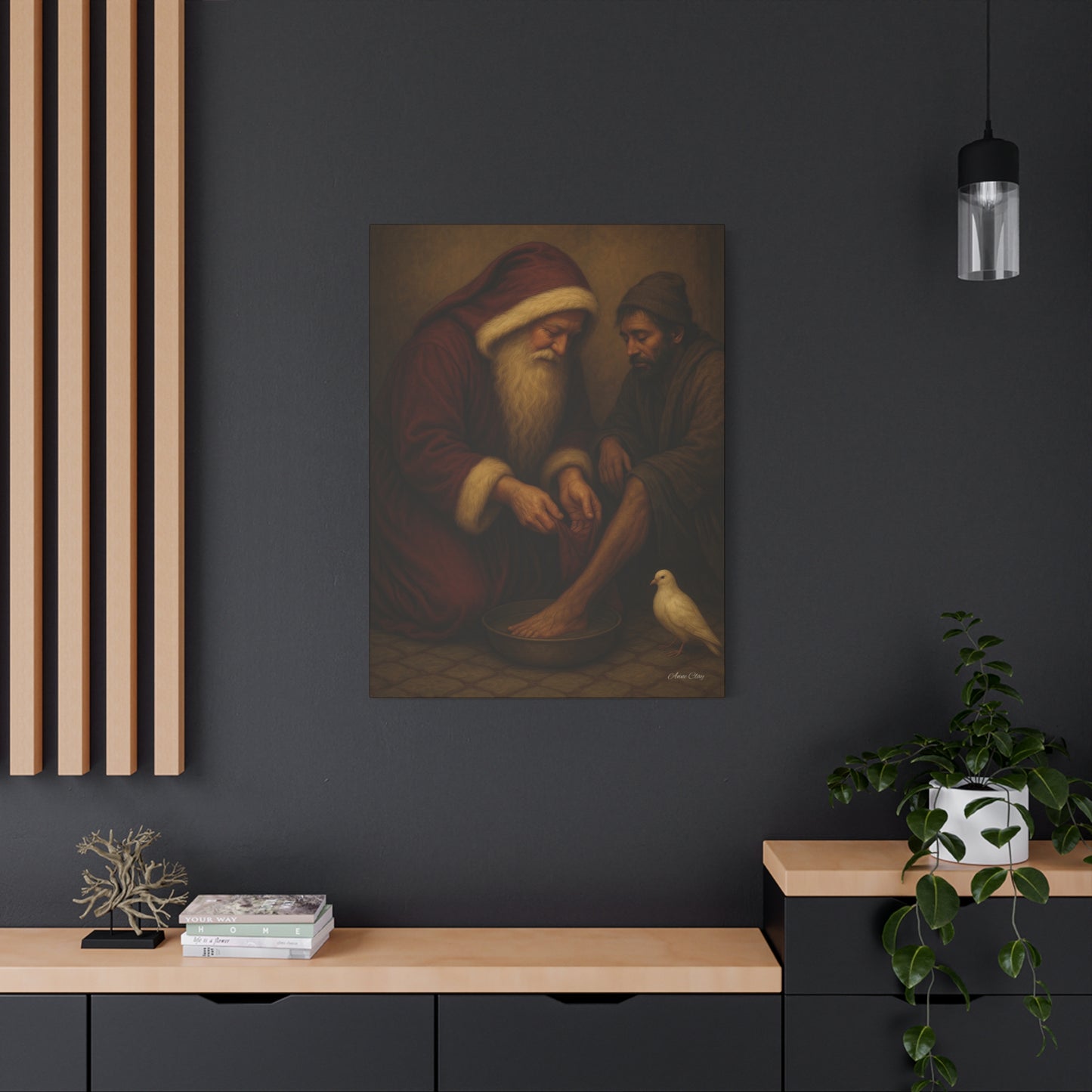 Servant Santa, Christmas, Spirit of Christmas Inspirational Canvas Art: Compassionate Santa & Suffering Figure