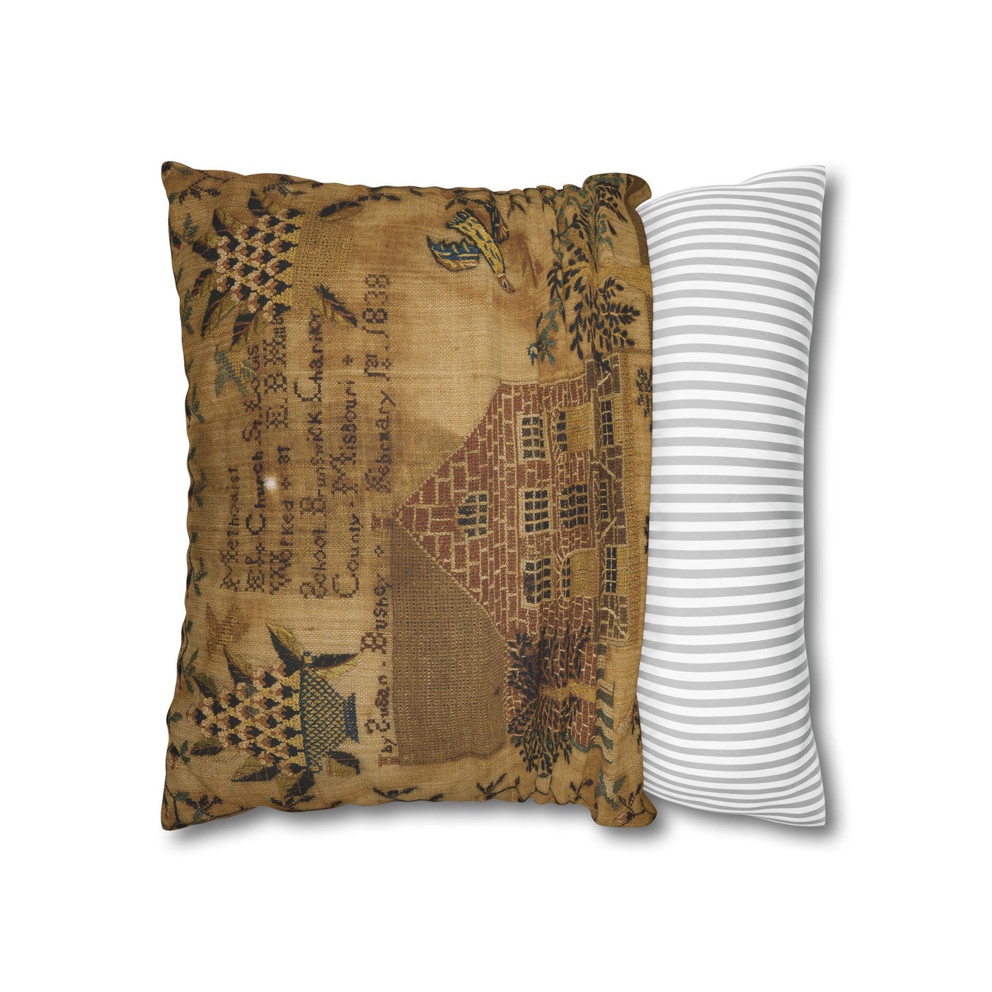 Gritty Prim Sampler Faux Suede Square Pillowcase