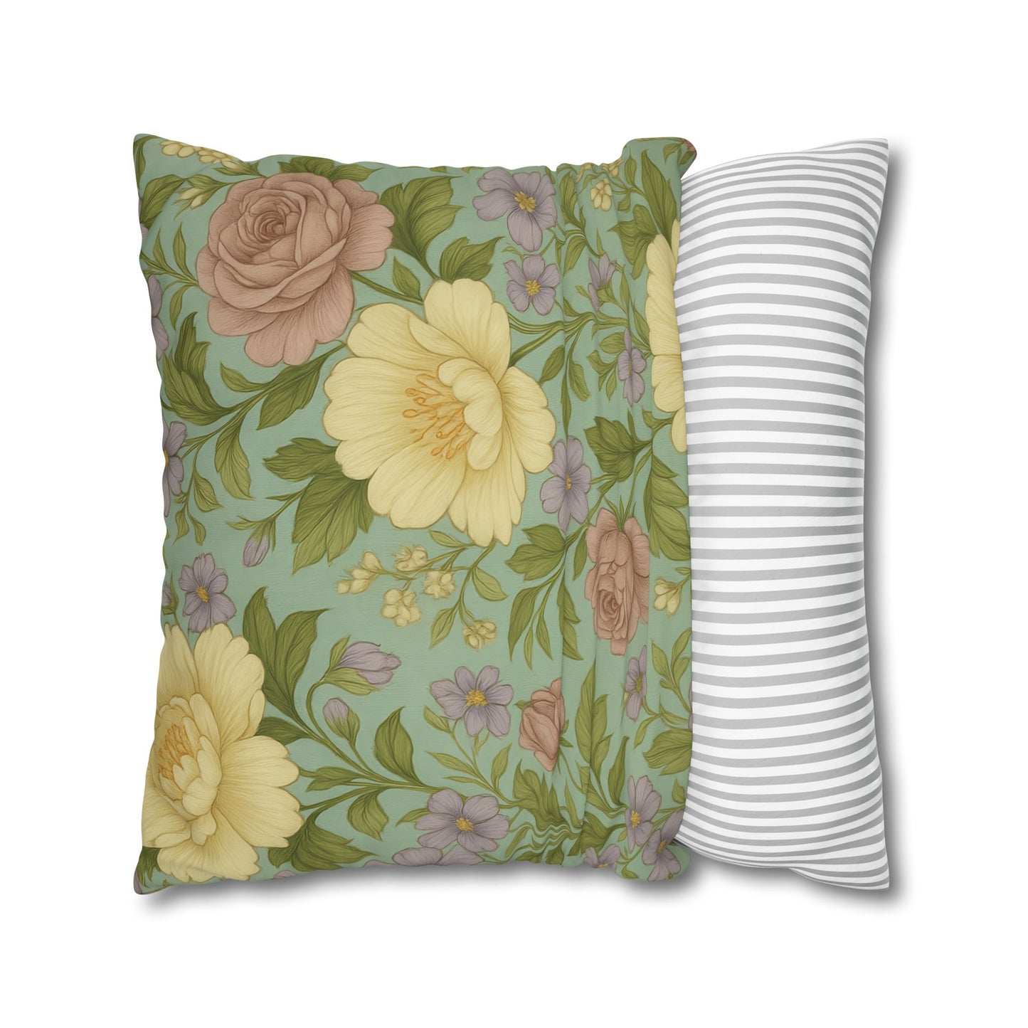 Vintage Floral Poly Canvas Pillowcase - Home Decor, Throw Pillow, Accent Pillow, Gift Idea, Cottage Core Style