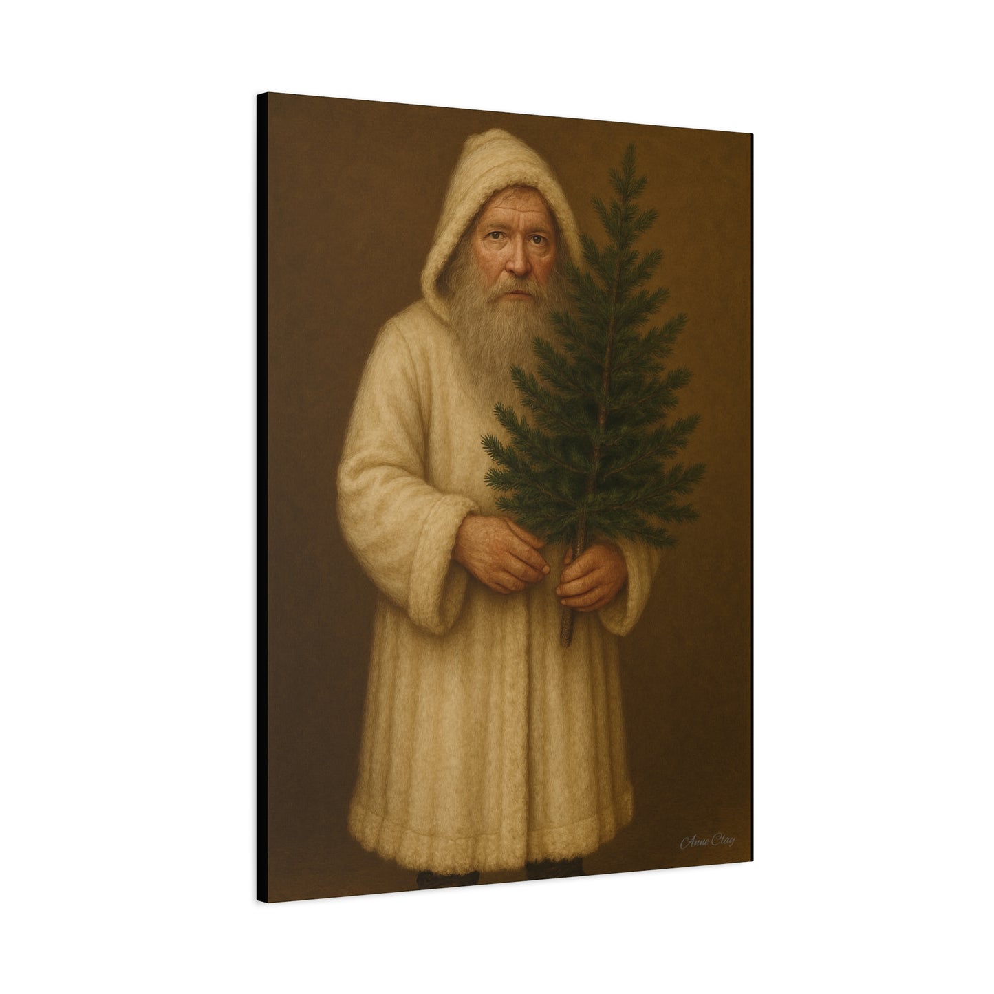Holiday Canvas Art Print - Cozy Santa with Christmas Tree
