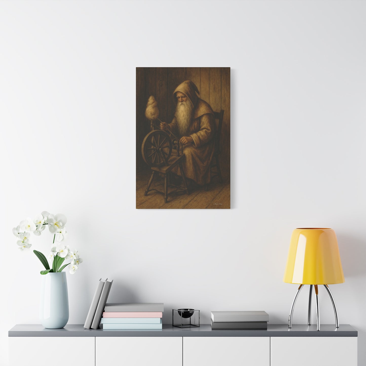 Artistic Wall Canvas: Spinning Yarn Scene