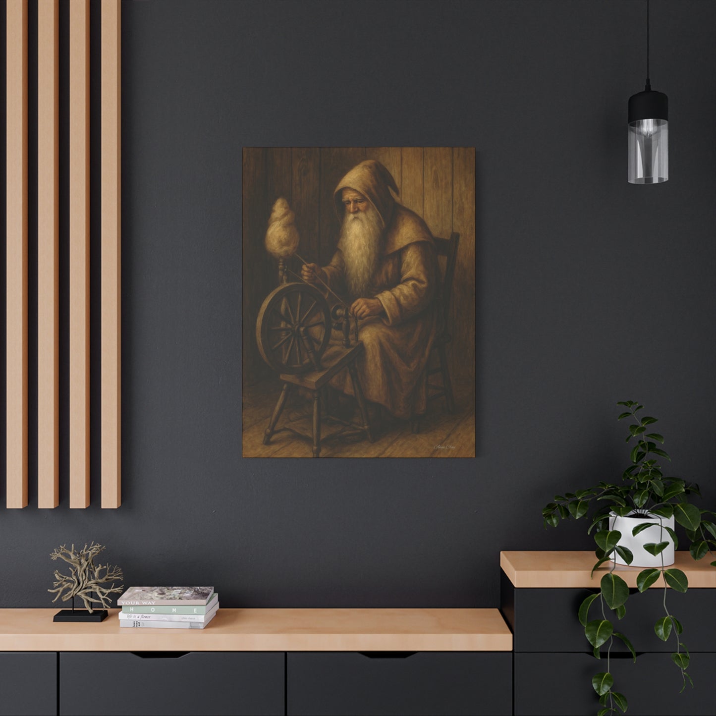 Artistic Wall Canvas: Spinning Yarn Scene