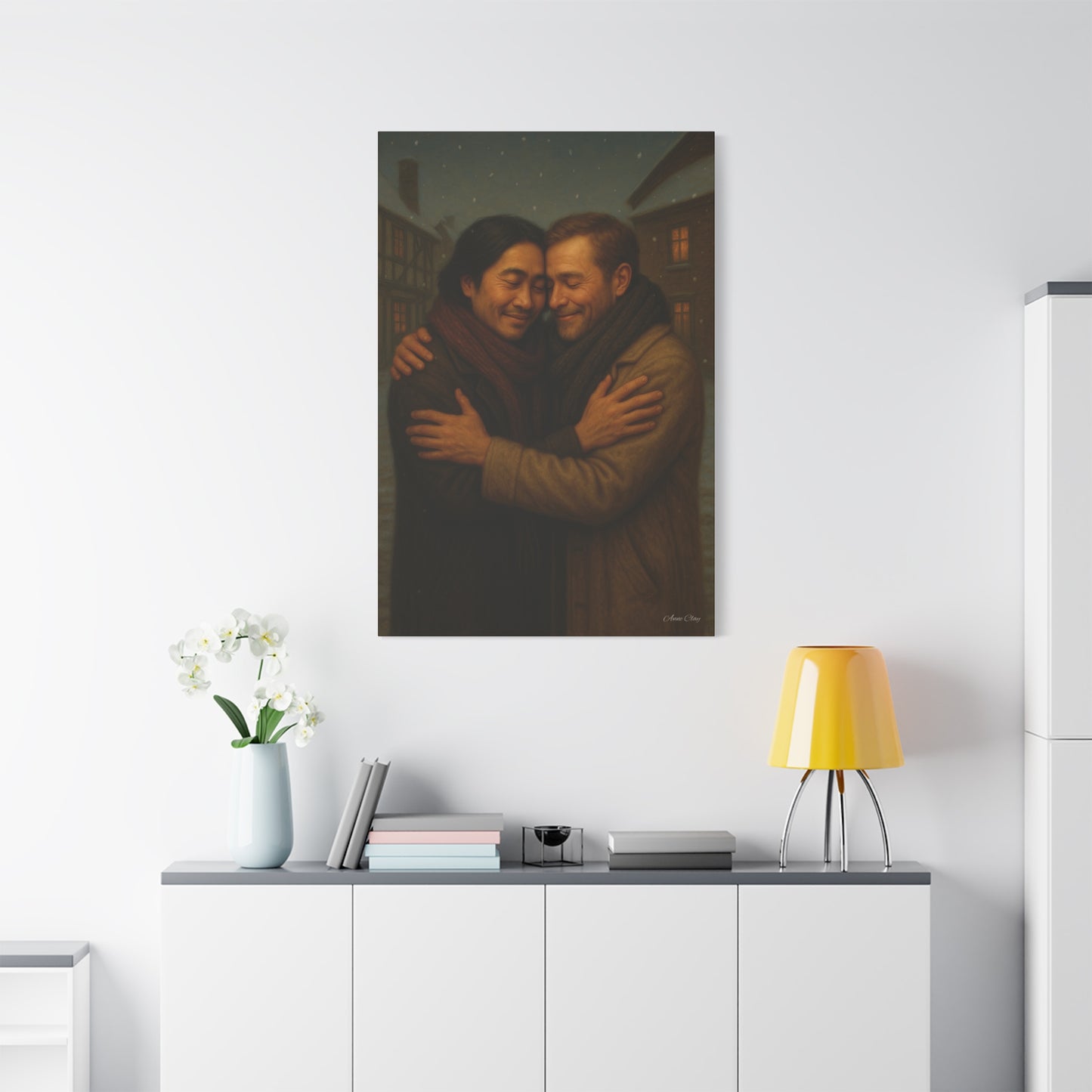 Spirit of Christmas, Brotherly Love Warm Embrace Canvas Art