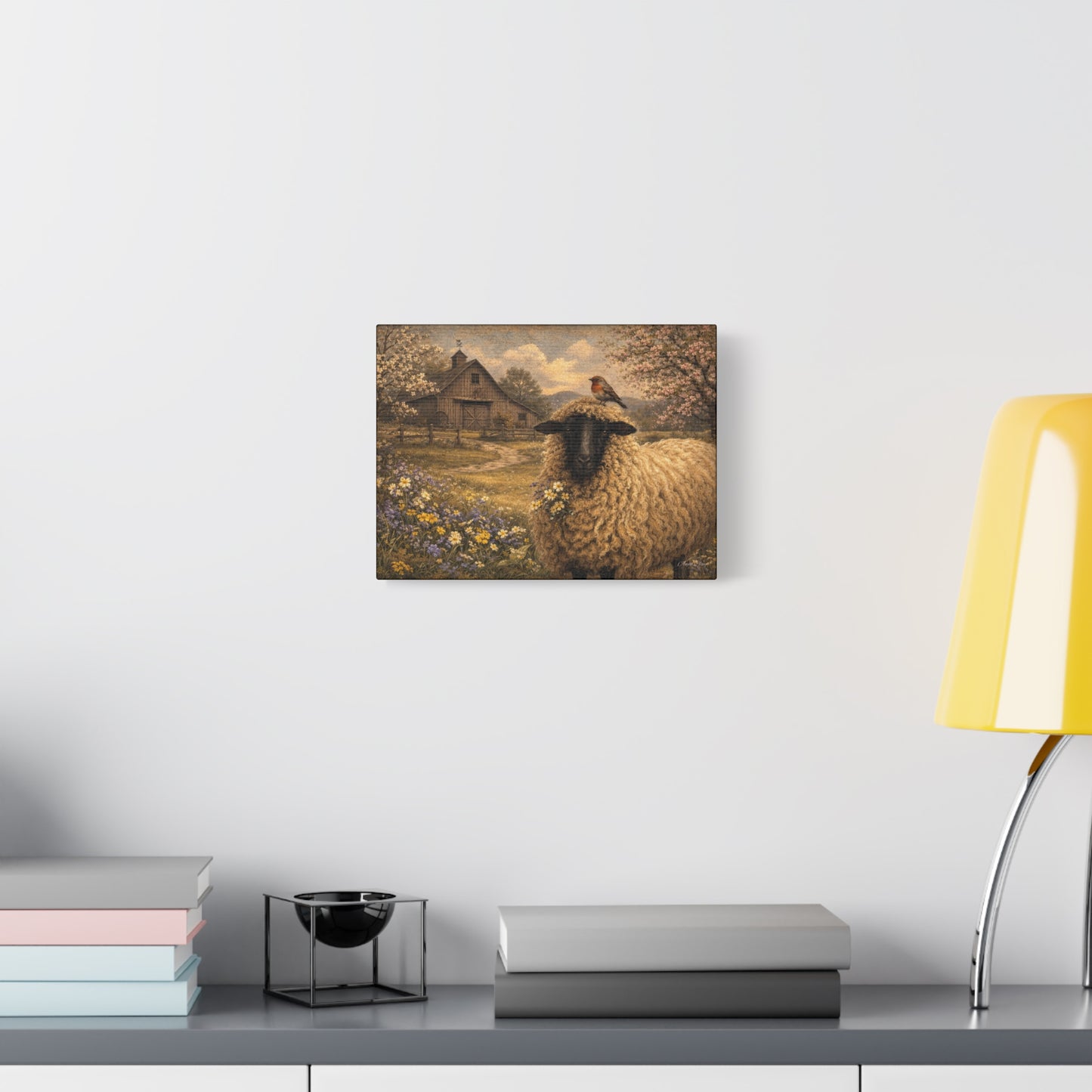 Sheep in Spring Matte Canvas Wall Art — Rustic Barn & Robin Farmhouse Decor