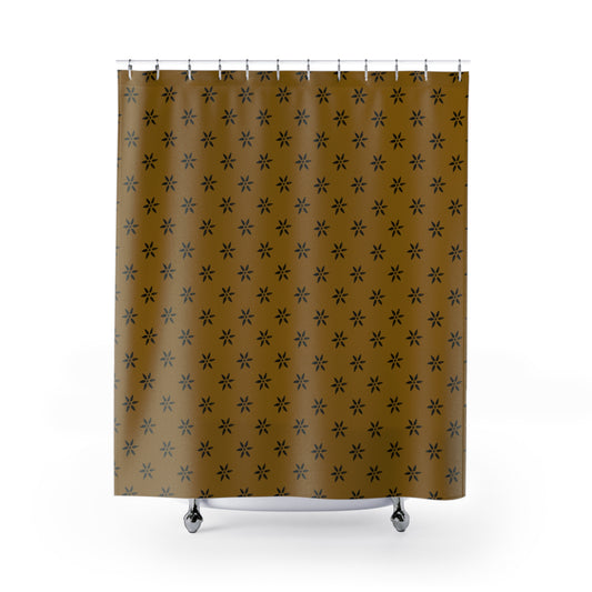 Black on Deeper Gold Flower Stencil Shower Curtains