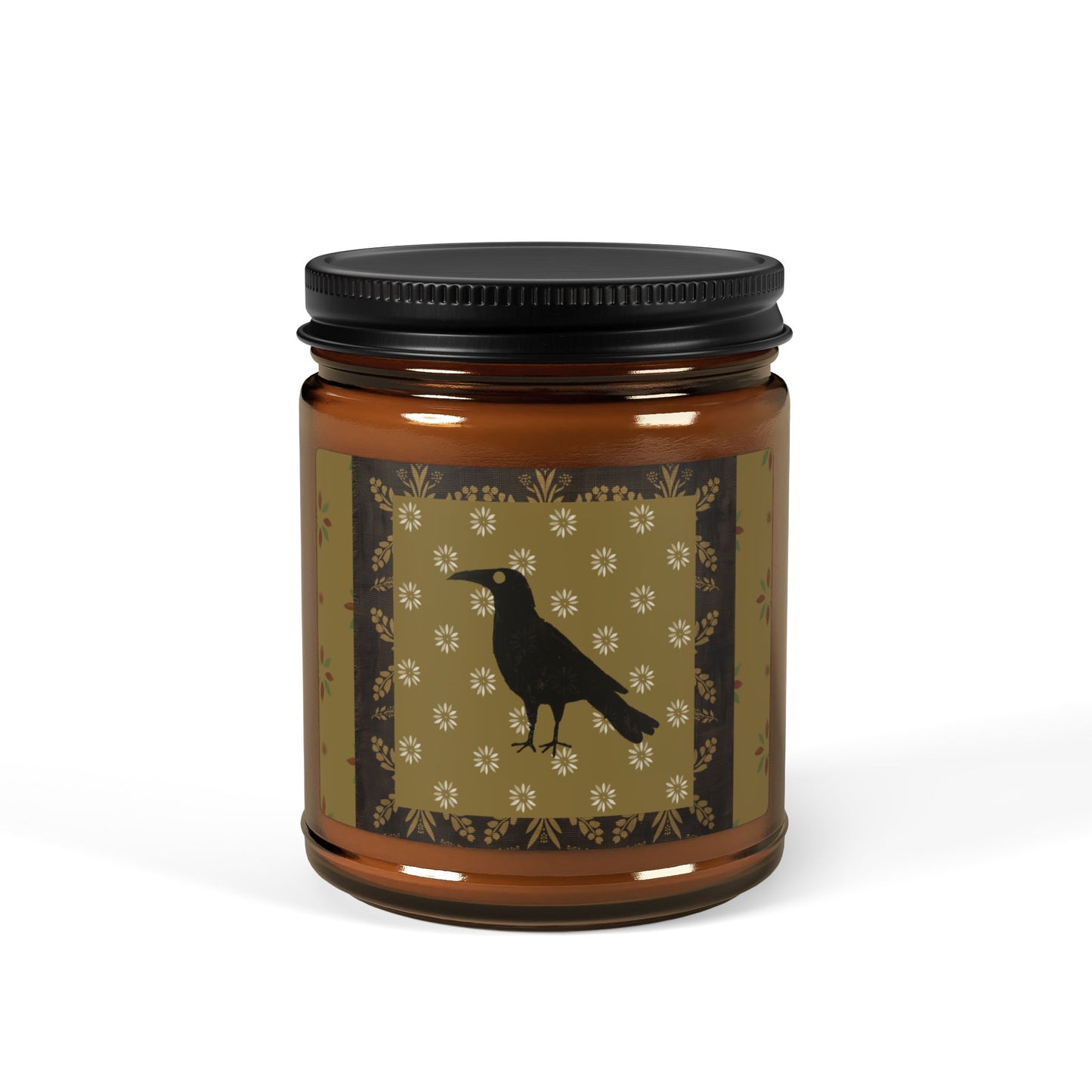 Patchwork Stencil Crow Scented Soy Candle (Multi-Size, Amber Jar)