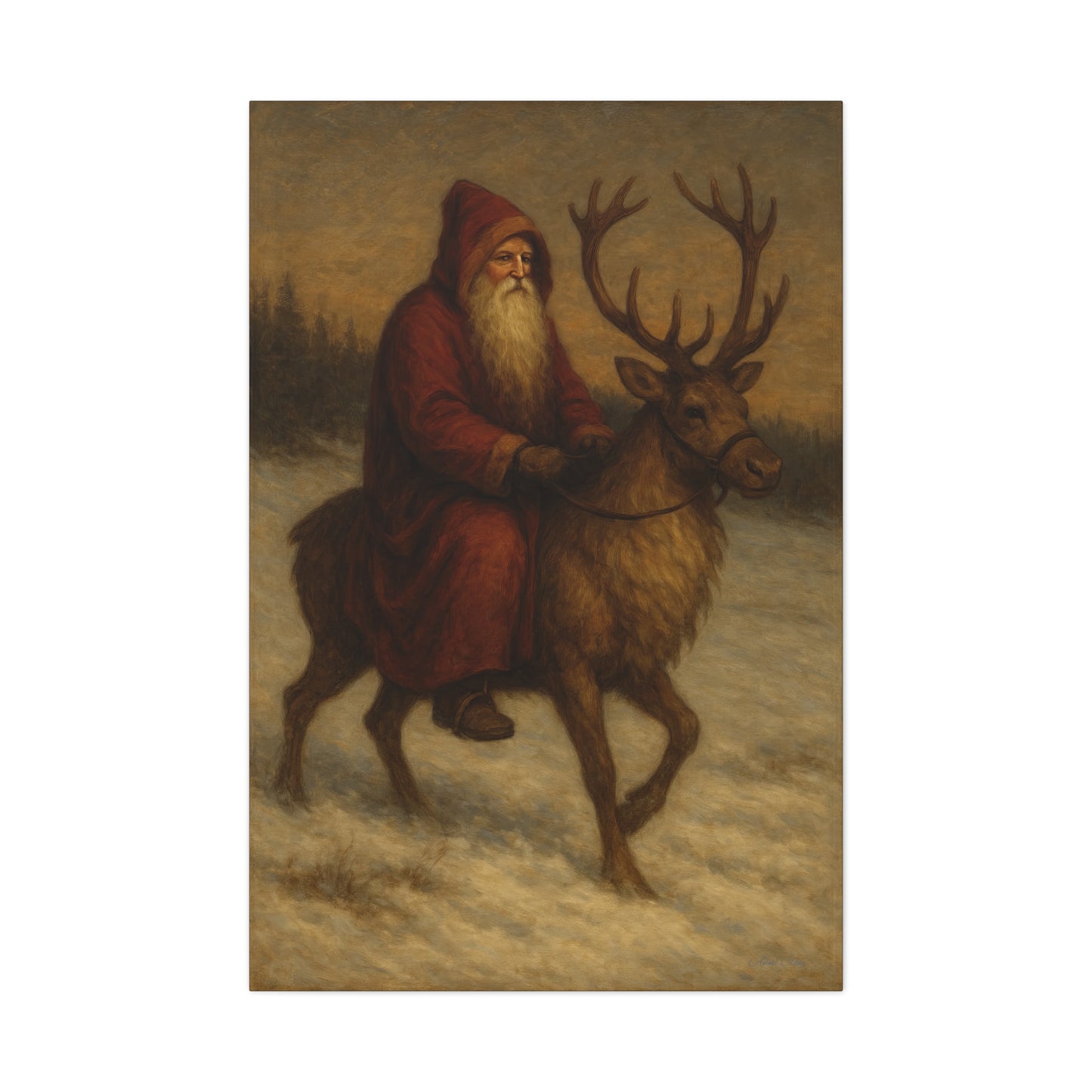 Santa Riding Reindeer Canvas Wall Art