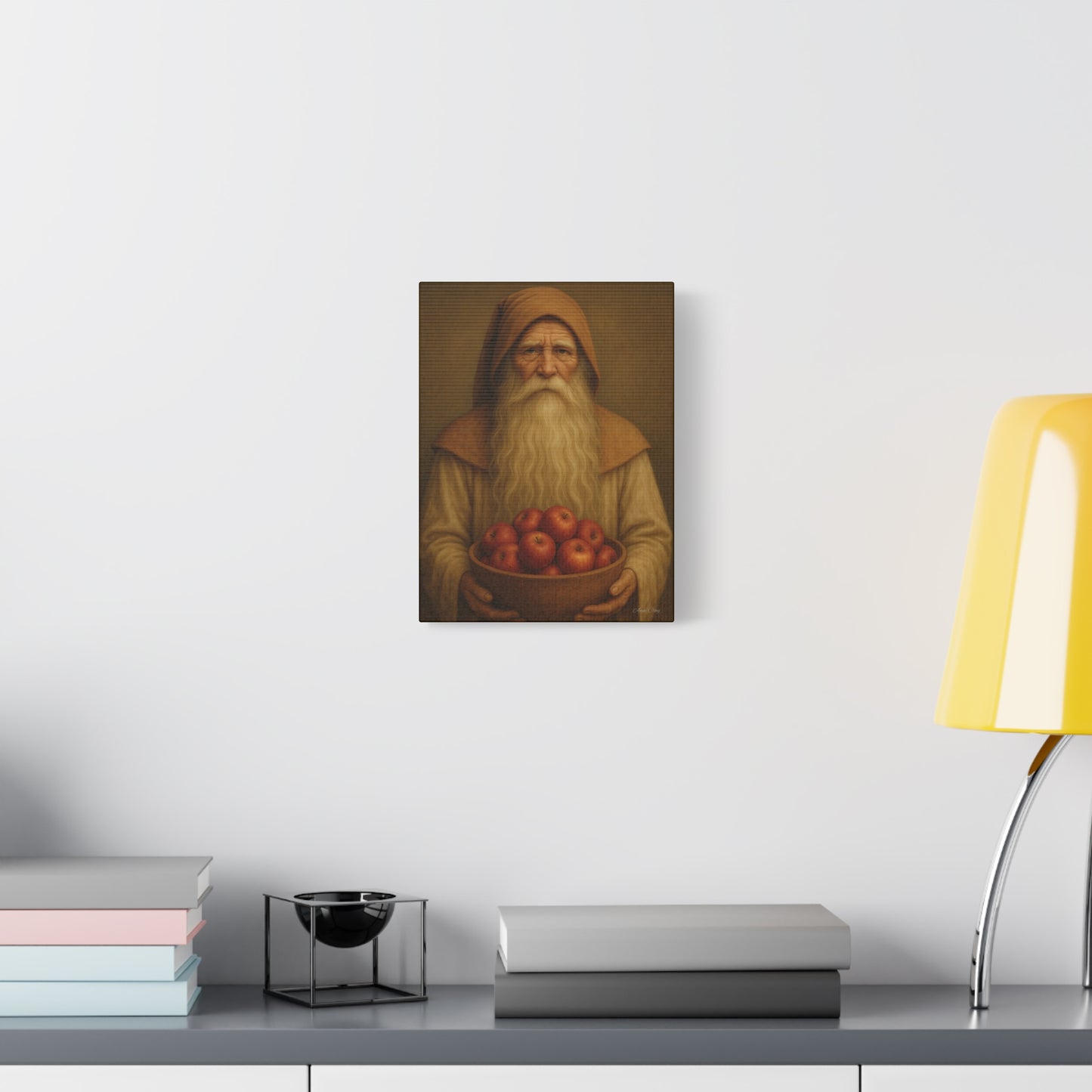 Rustic Canvas Wall Art - Wise Elder with Apples