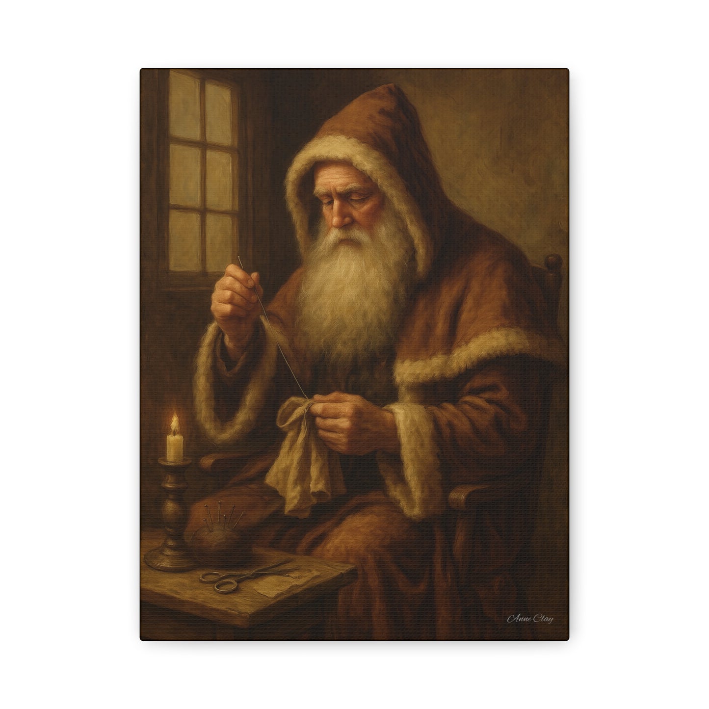 Santa Claus Canvas Art Print - Holiday Decor Sewing Santa