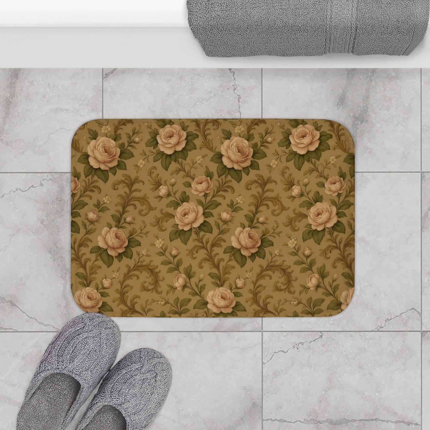 Vintage Floral Bath Mat, Cozy Bathroom Decor, Gift for Her, Rustic Home Accent, Mother's Day, Shabby Chic Style