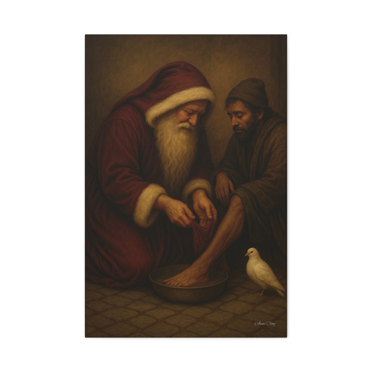 Servant Santa, Christmas, Spirit of Christmas Inspirational Canvas Art: Compassionate Santa & Suffering Figure
