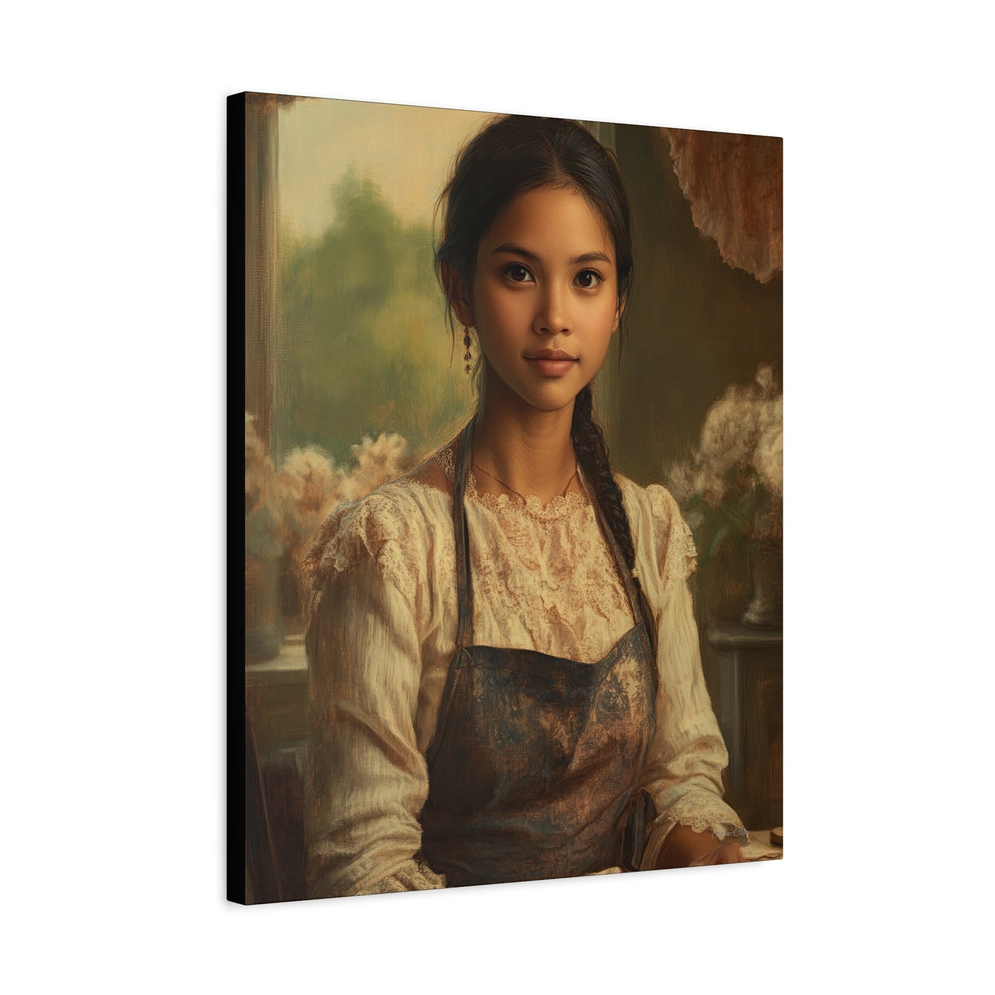 Elegant Stretched Canvas Art, Portrait with Vintage Aesthetic, Home Decor, Gift for Art Lovers, Wall Art, Framed Artwork
