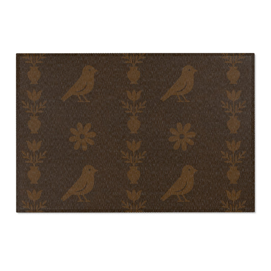 Bohemian Area Rug, Cozy Home Decor, Vintage Style Mat, Farmhouse Living Room, Bird and Flower Pattern Handwoven Rug