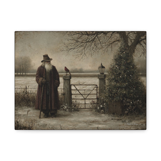 Rustic Winter Landscape Canvas Art, Vintage Holiday Decor, Christmas Gift, Home Wall Art, Winter Wonderland Painting