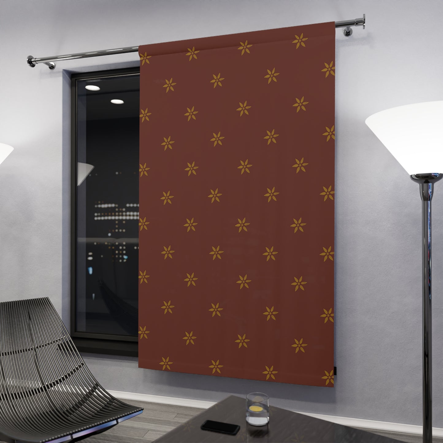 Fantasy Collection Red with Gold Petals Window Curtains (1 Piece)
