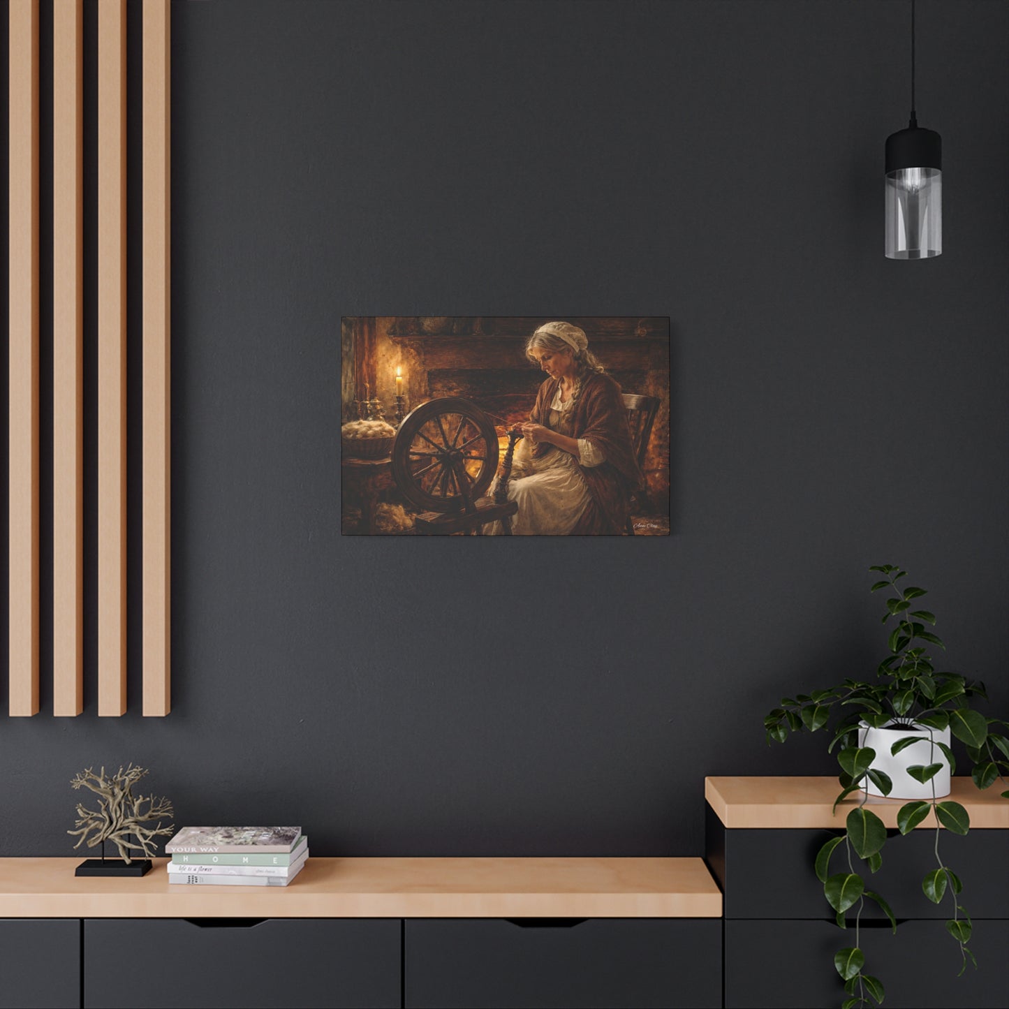 Domestic Spinning Wheel Cottagecore Matte Canvas Print