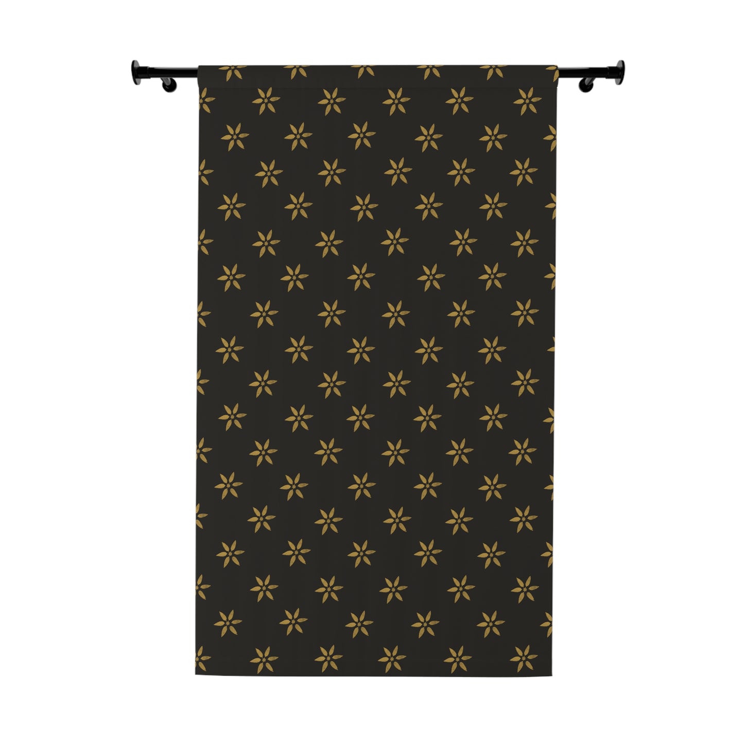 Black with Medium Gold Stencil Petals Window Curtains (1 Piece)