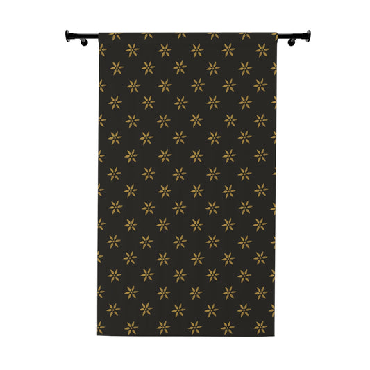 Black with Medium Gold Stencil Petals Window Curtains (1 Piece)
