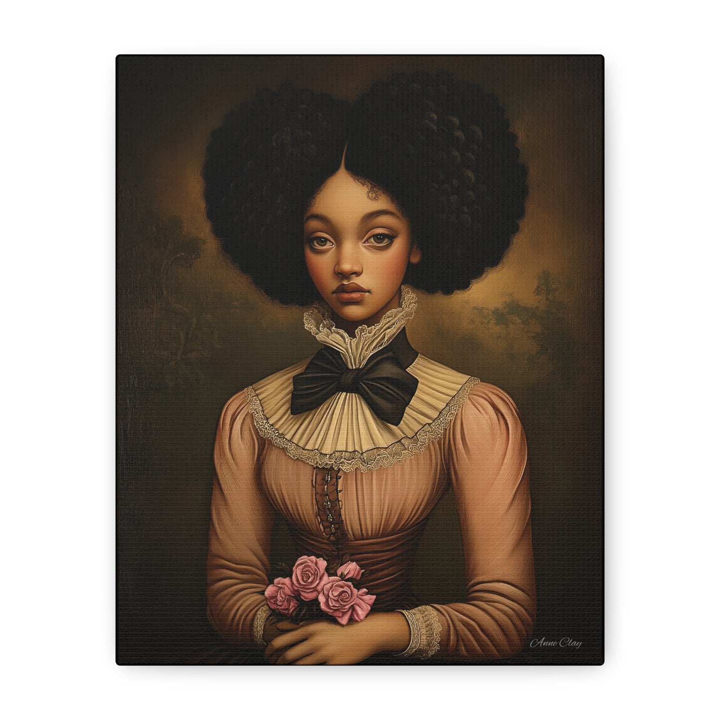 Beautiful Vintage Matte Canvas Wall Art, Floral Girl Portrait, Home Decor, Gift for Her, Living Room, Wedding Decor, Artwork