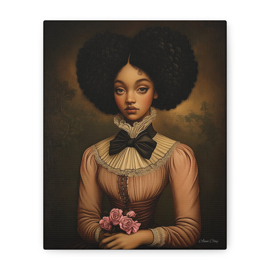 Beautiful Vintage Matte Canvas Wall Art, Floral Girl Portrait, Home Decor, Gift for Her, Living Room, Wedding Decor, Artwork