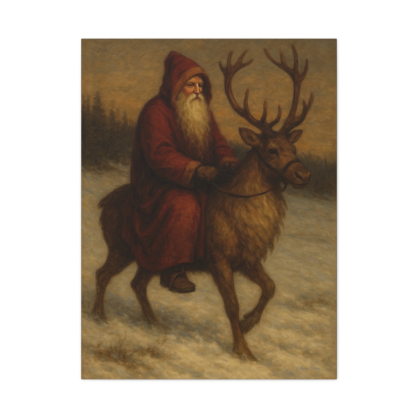 Santa Riding Reindeer Canvas Wall Art