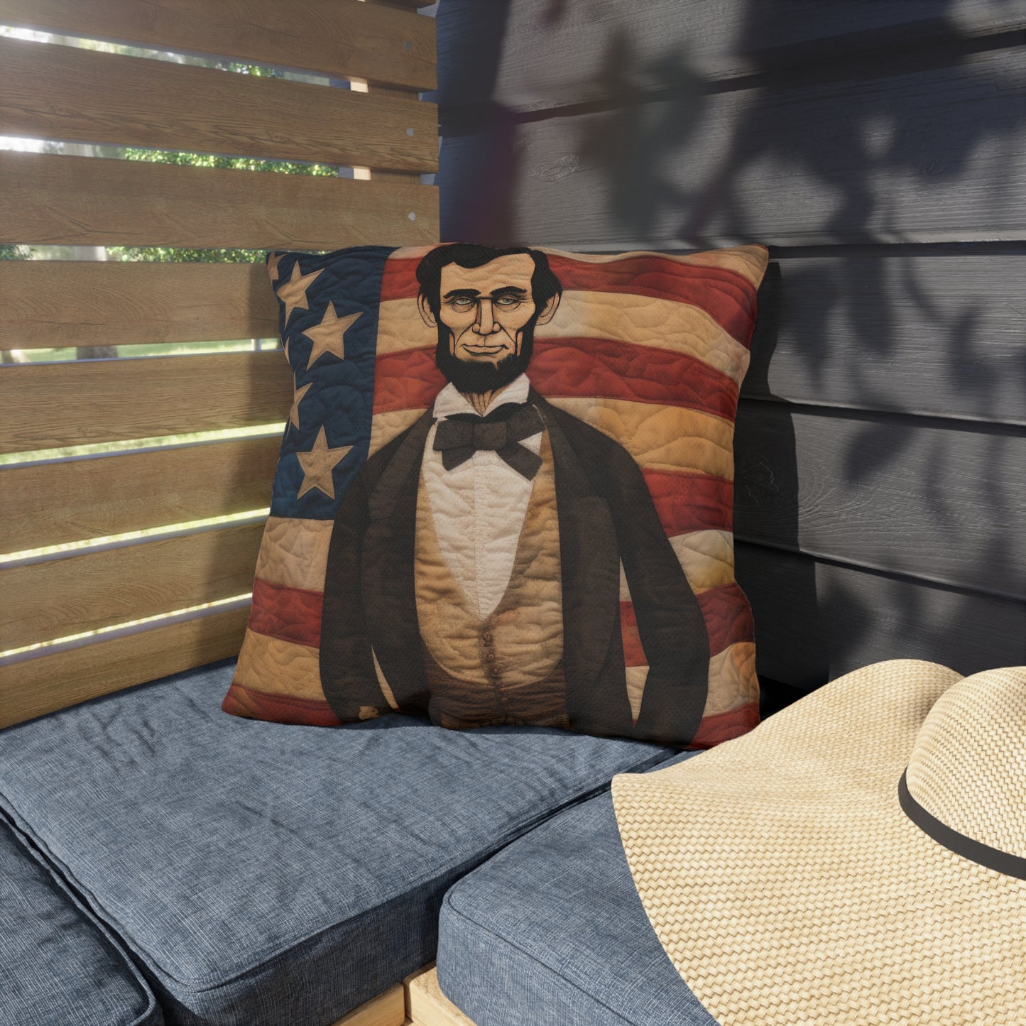 Stitched Abe Lincoln Outdoor Pillows