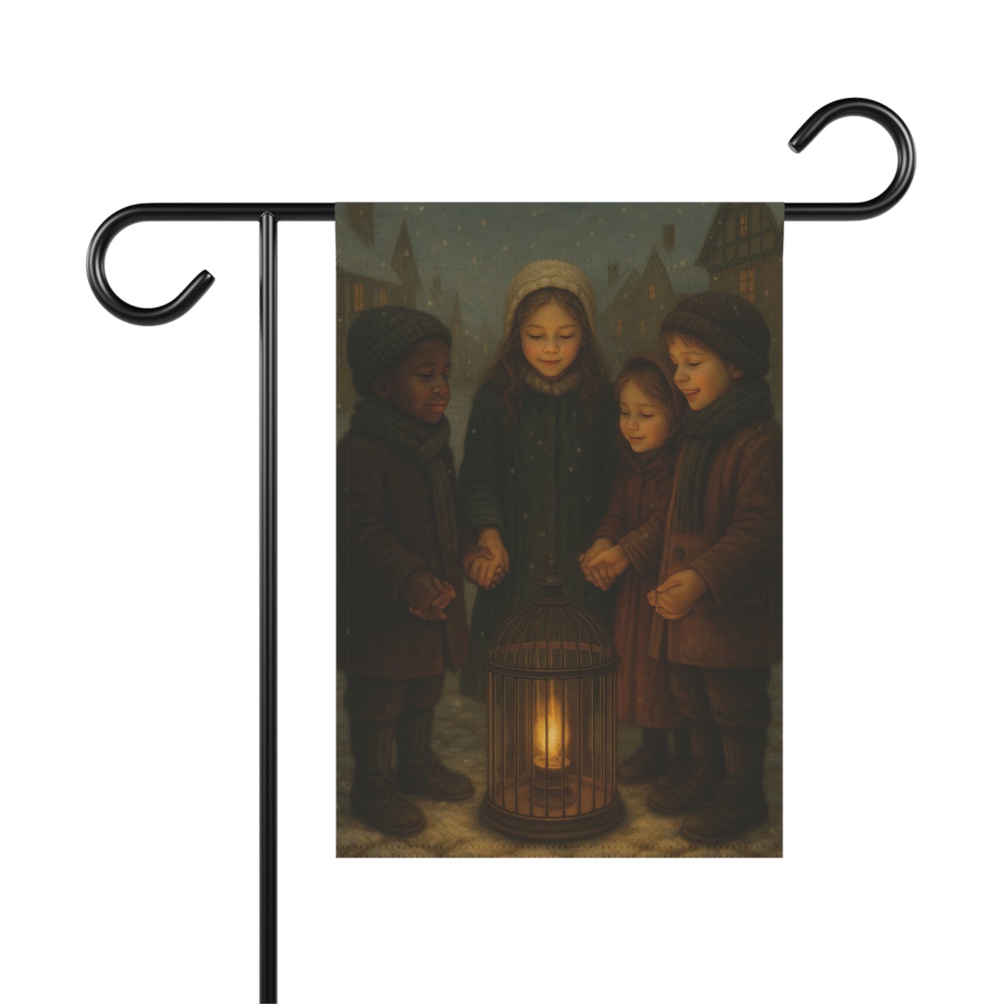 Festive Garden Flag with Children and Lantern Design