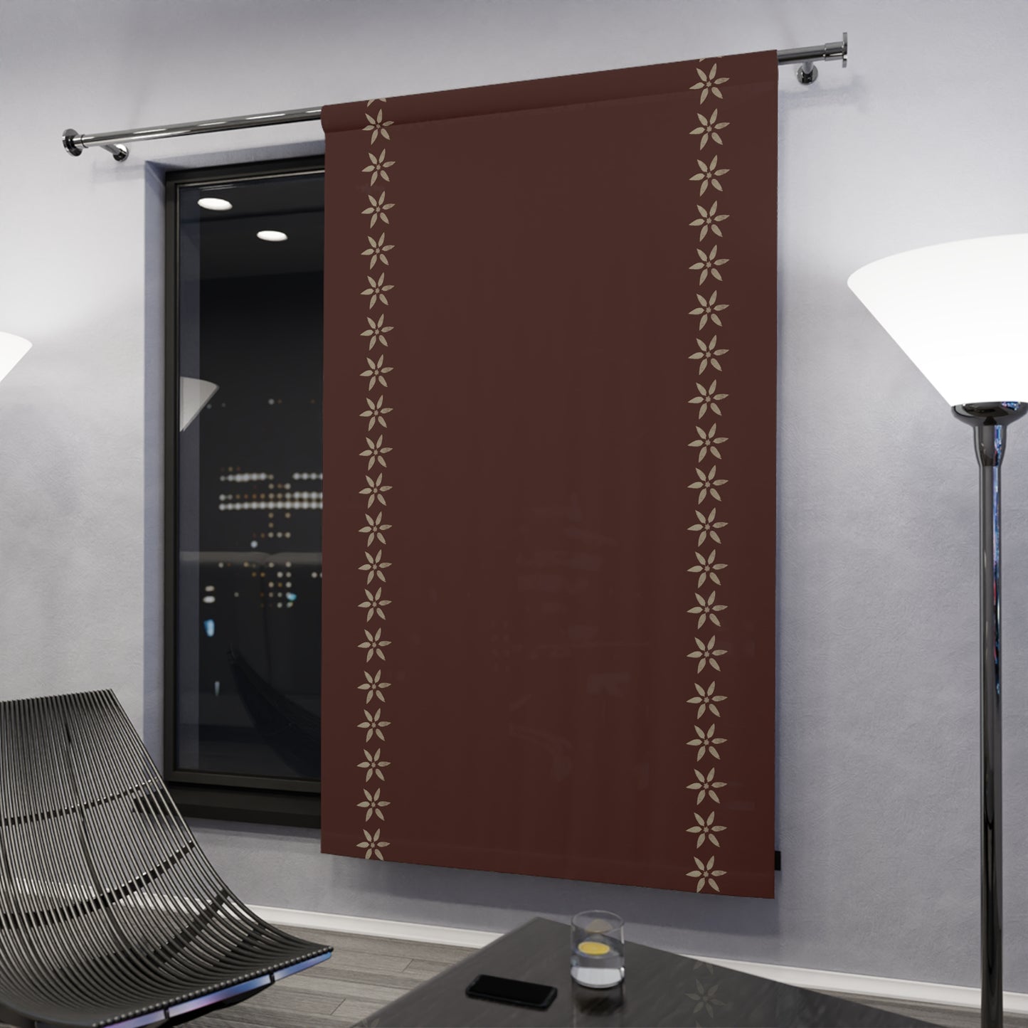 Cream Petals on Maroon Window Curtains (1 Piece)
