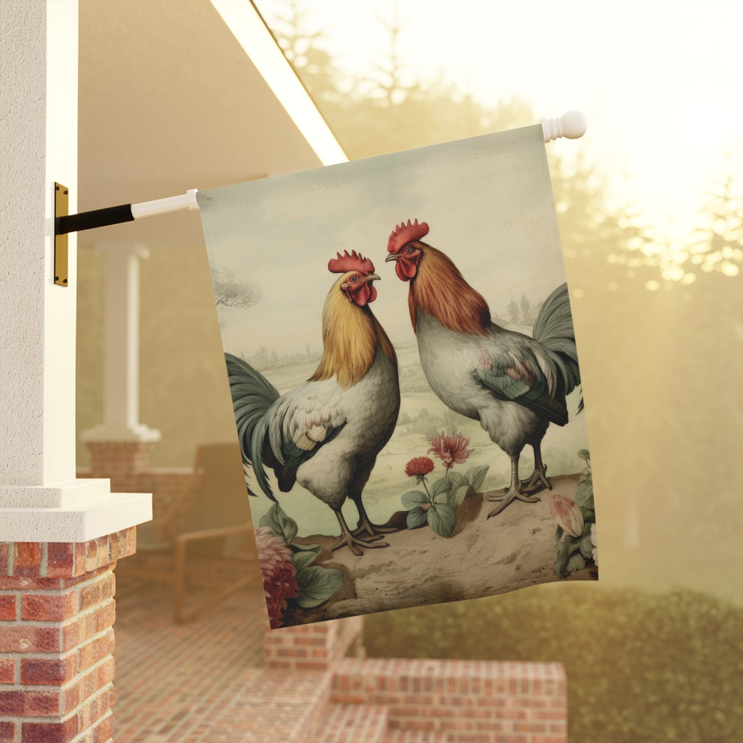 Pastel Rooster Garden & House Banner