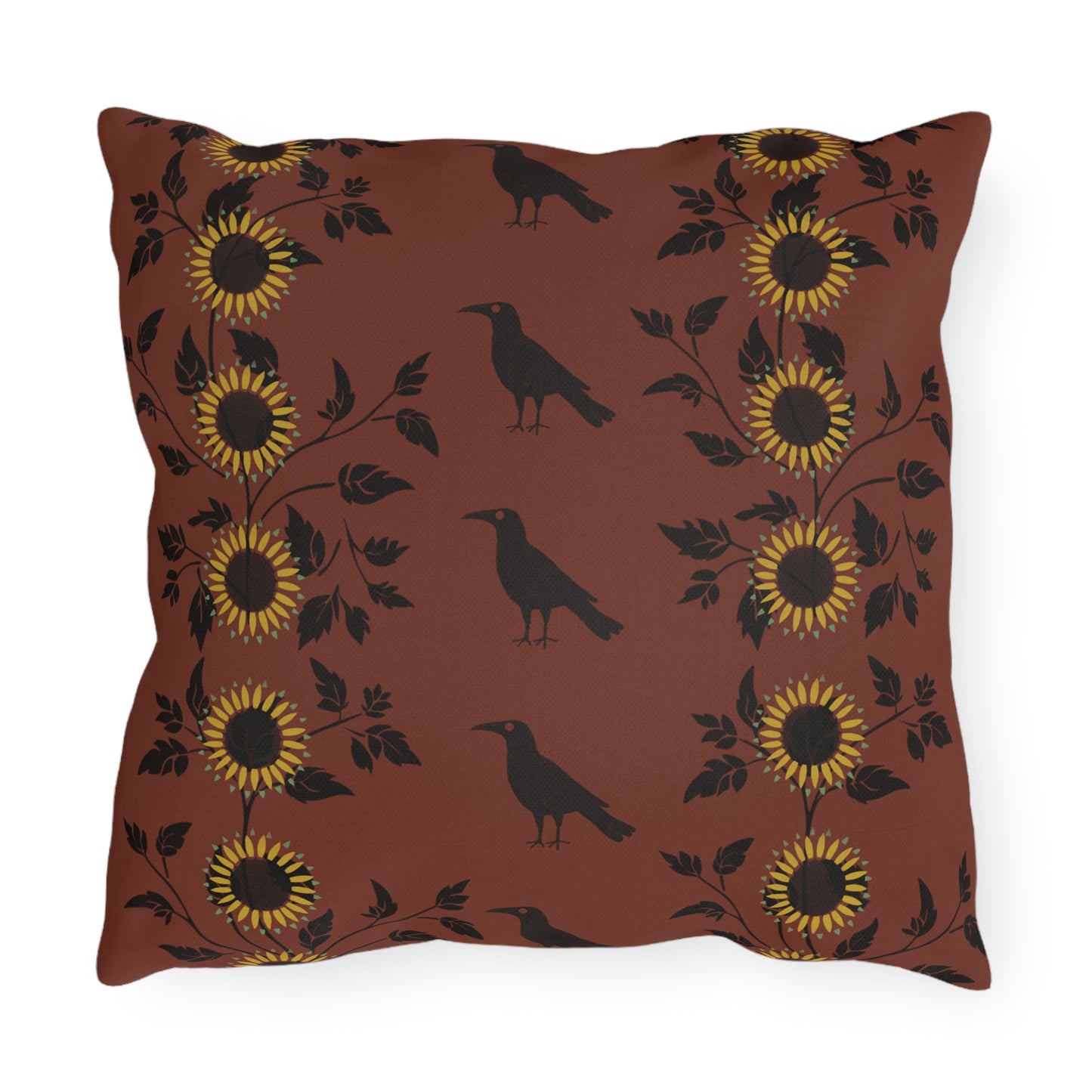 Sunflowers and Crows on Red Outdoor Pillows