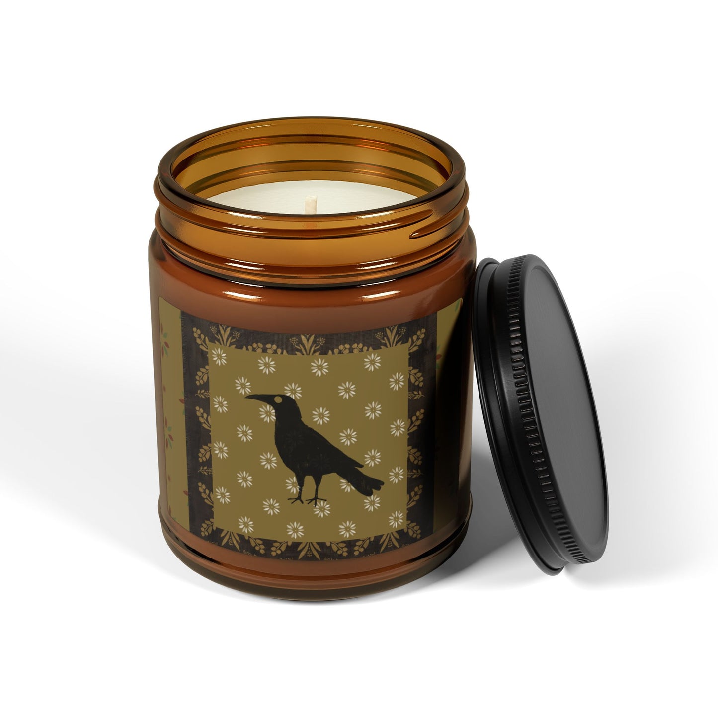 Patchwork Stencil Crow Scented Soy Candle (Multi-Size, Amber Jar)