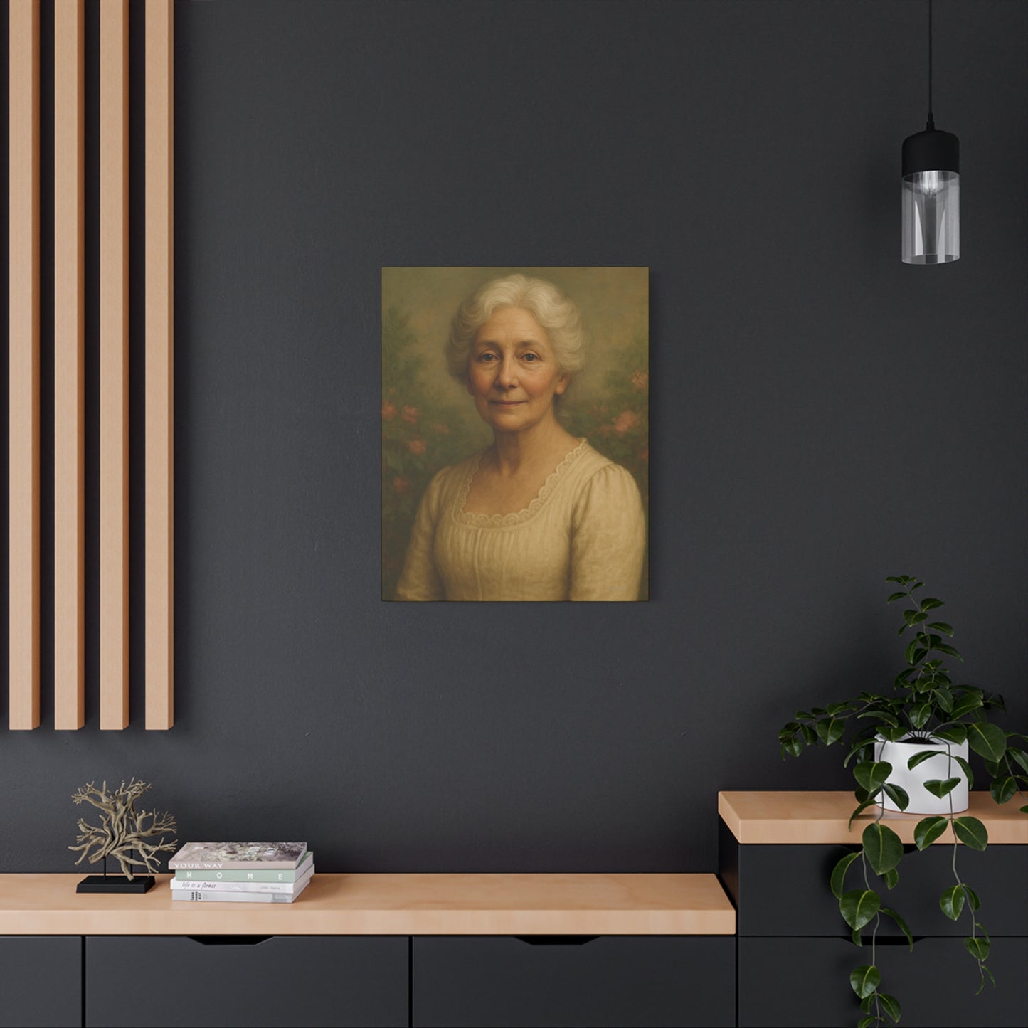 Elegant Stretched Canvas Wall Art, Vintage Portrait, Home Decor, Gift for Grandma, Timeless Elegance, Living Room, Gallery Wall