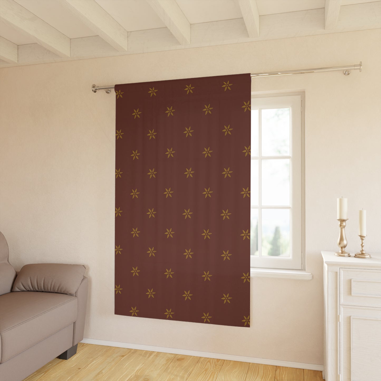 Fantasy Collection Red with Gold Petals Window Curtains (1 Piece)