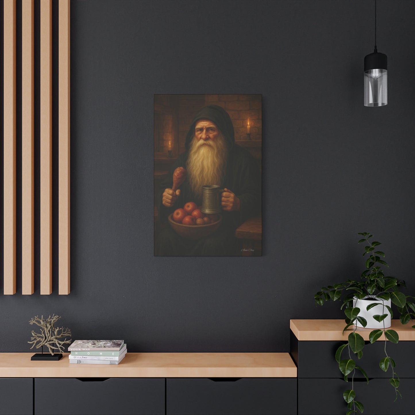 Rustic Canvas Wall Art: Wise Man with Feast