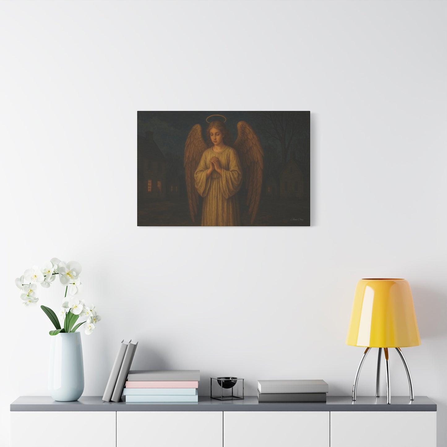 Angel Canvas Wall Art, Religious Home Decor, Spiritual Gift, Prayerful Angel Print, Serene Angel Artwork