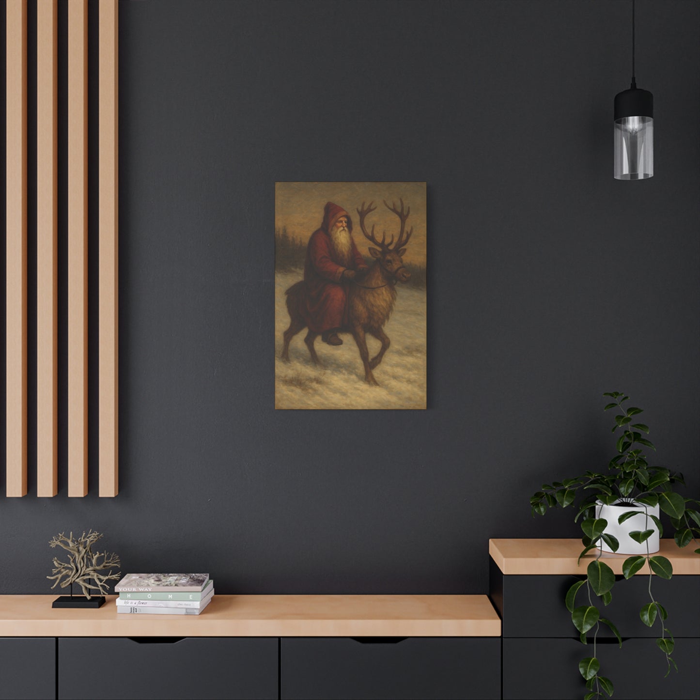 Santa Riding Reindeer Canvas Wall Art