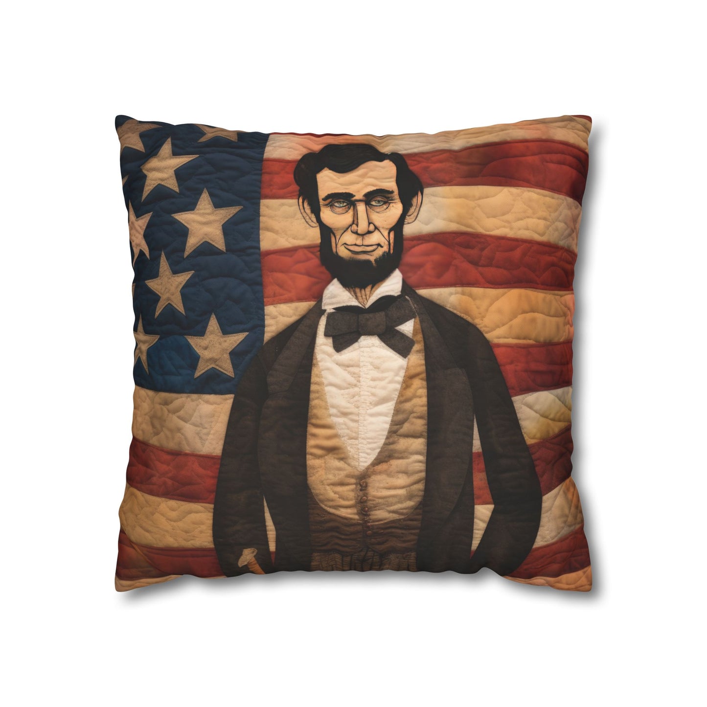 Faux Quilted Abe Lincoln Square Poly Canvas Pillowcase