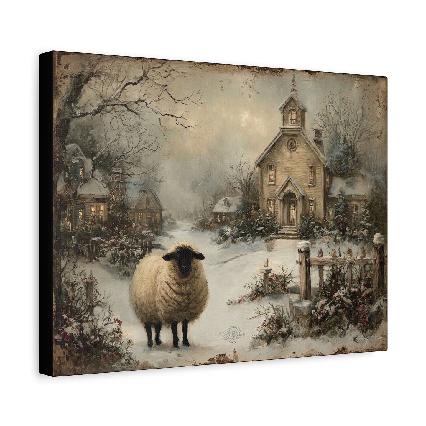 Winter Sheep Canvas Print, Cozy Home Decor, Farmhouse Wall Art, Rustic Living Room Accent, Holiday Gift Idea, Nature Artwork