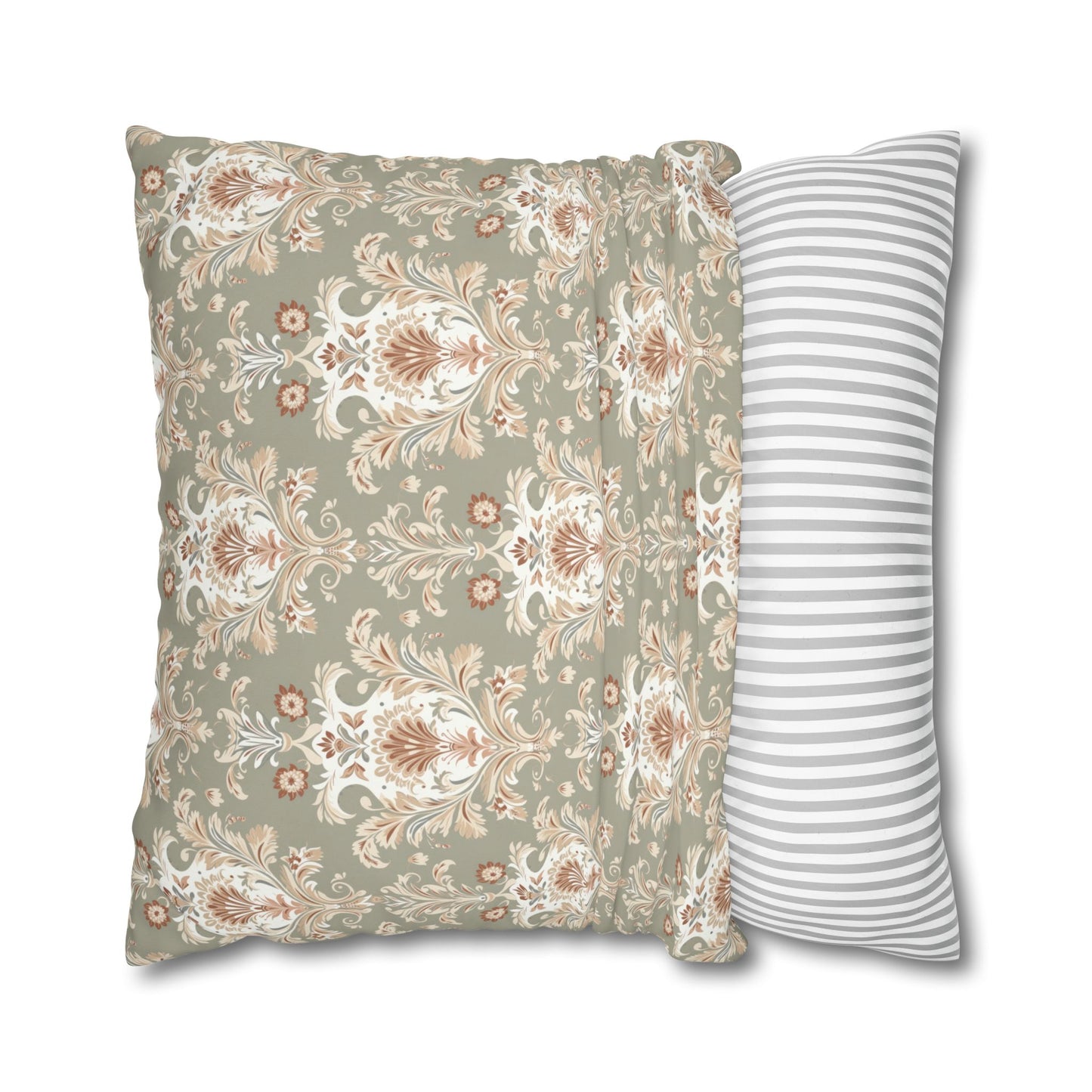 Fantasy Collection Green Damask Square Poly Canvas Pillowcase