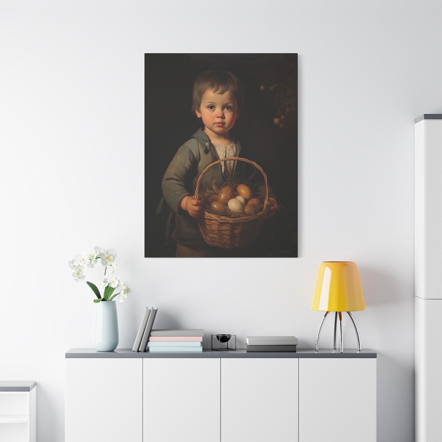 Charming Kid's Art Canvas - Vintage Style Bunny & Eggs Design for Home Decor