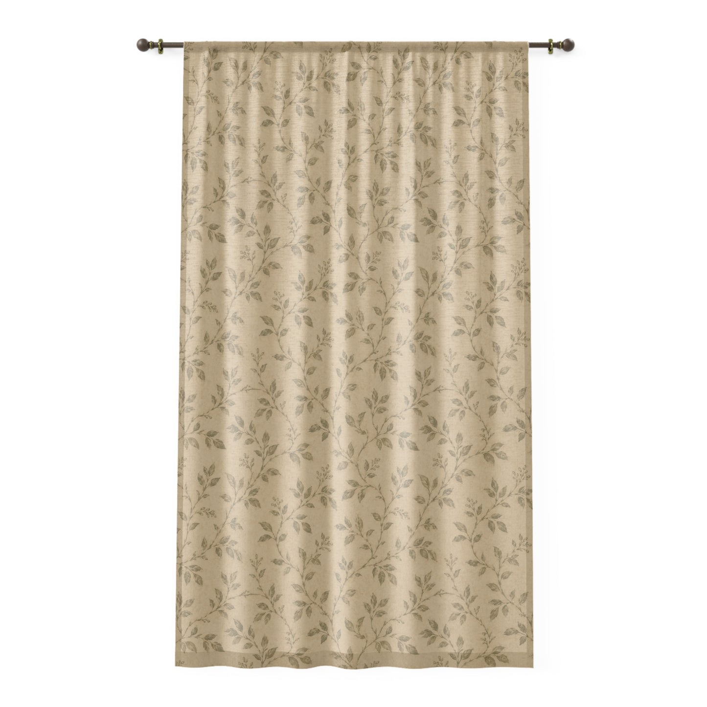 Beige Botanical Sheer Curtain – Light-Filtering Floral Window Panel