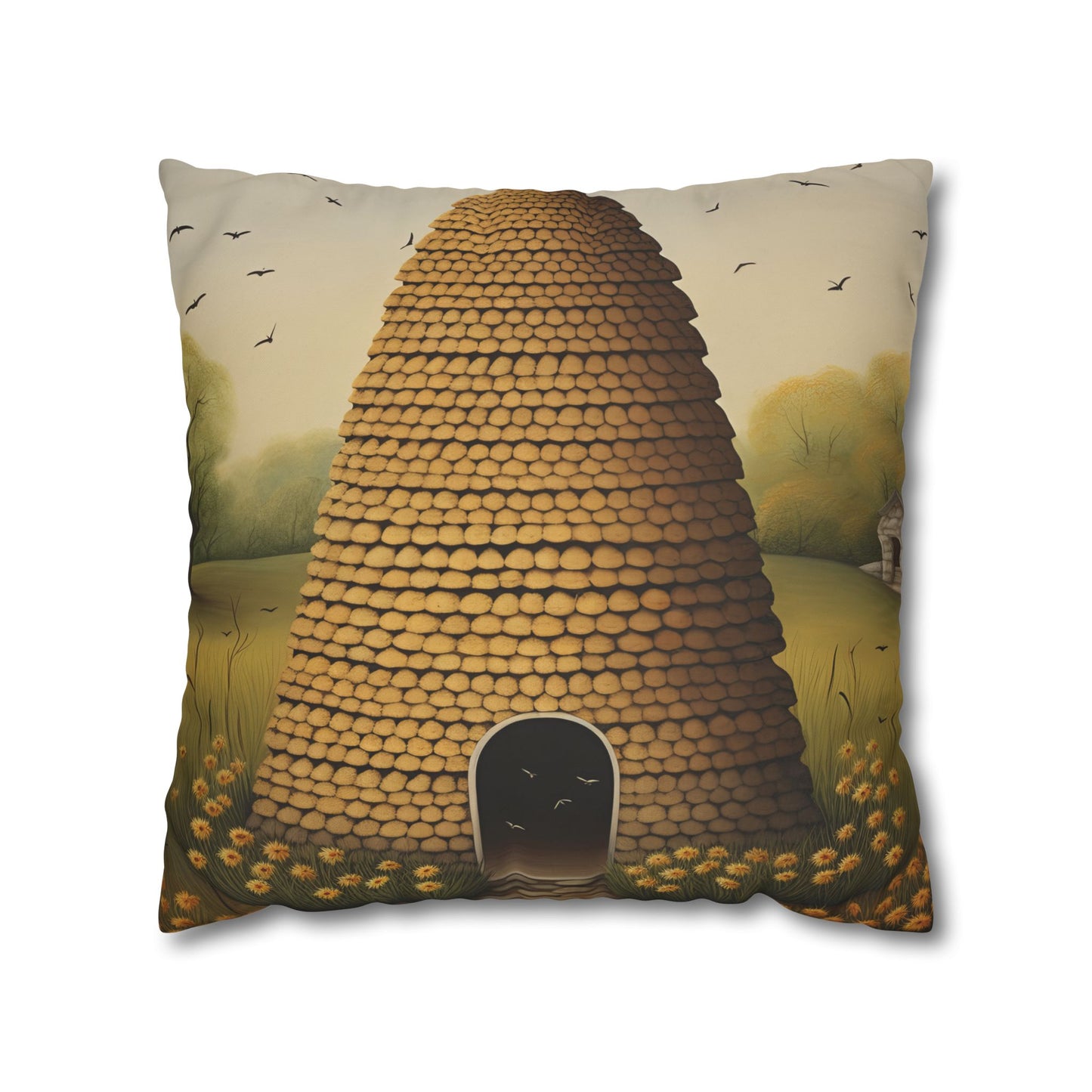 Beehive Art Pillowcase, Cozy Home Decor, Gift for Nature Lovers, Farmhouse Cushions, Eco-Friendly Pillow Cover, Boho Throw Pillow