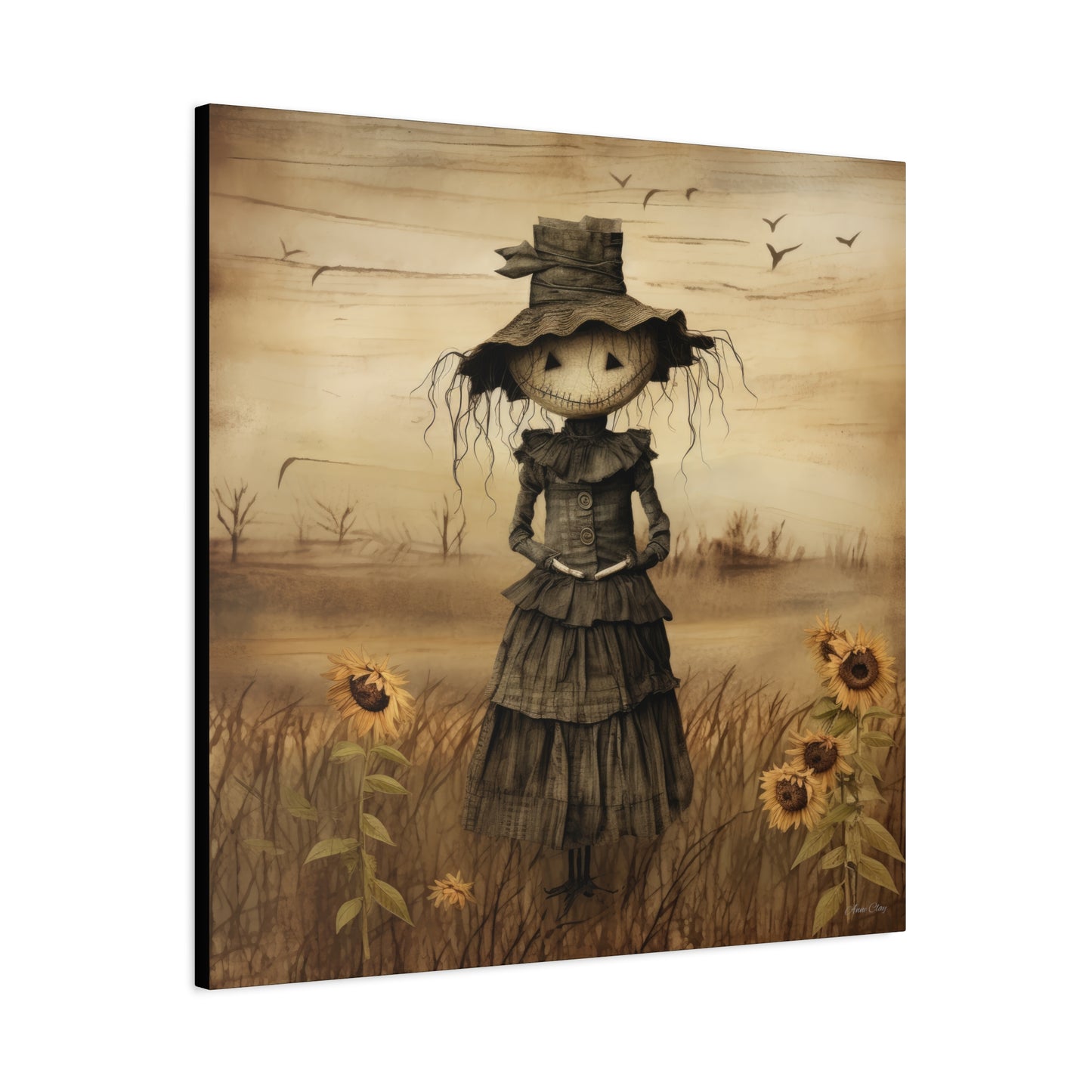 Halloween Scarecrow Canvas, Spooky Fall Decor, Autumn Wall Art, Trick or Treat Decoration, Scary Halloween Artwork, Pumpkin and Crow Design
